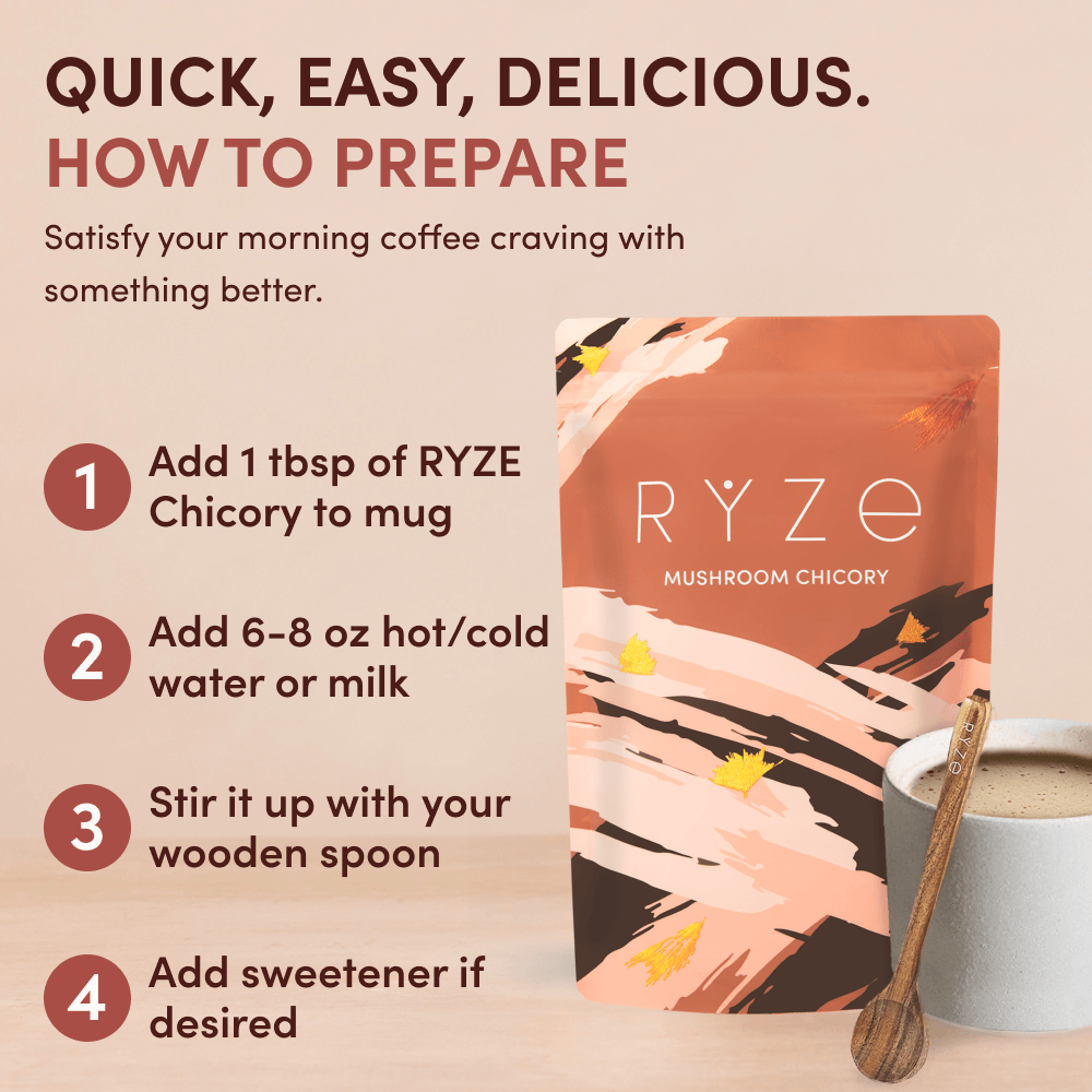 RYZE Mushroom Chicory — Organic Instant Chicory with Shitake & Lions mane, 30 Servings O4
