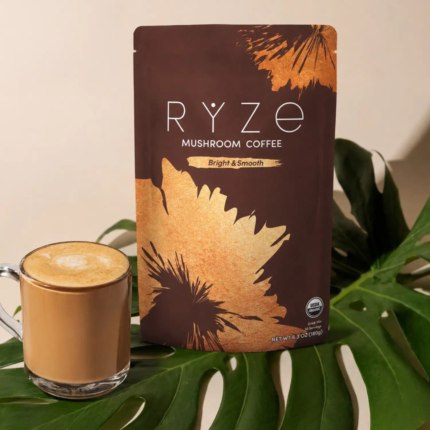 RYZE Mushroom Coffee — Organic Instant Coffee with Cordyceps & Reishi, 30 Servings J8