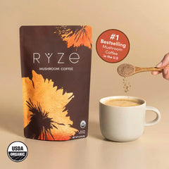 RYZE Mushroom Coffee — Organic Instant Coffee with Cordyceps & Reishi, 30 Servings J8