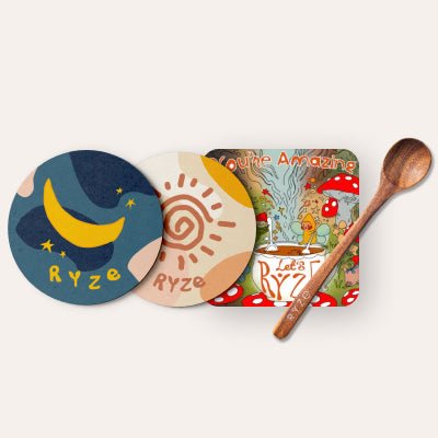 Coasters + Mushroom Magnet + Acacia Spoon C4