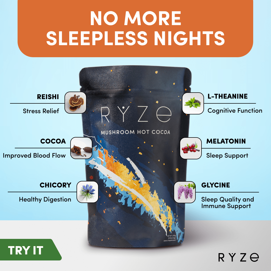 RYZE Hot Cocoa - with 6 Sleep Superfoods to Help Fall Asleep and Stay Asleep X8