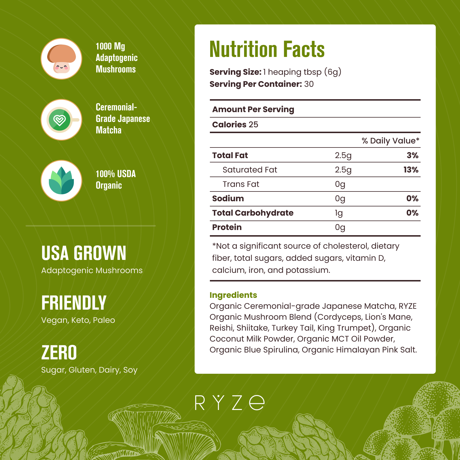 RYZE Organic Mushroom Matcha Starter Kit (60 servings) G0